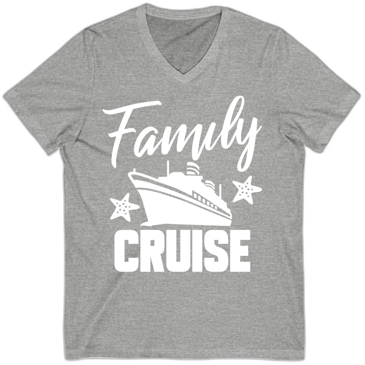 Family Cruise Ship & Starfish V-Neck T-Shirt in Athletic Heather
