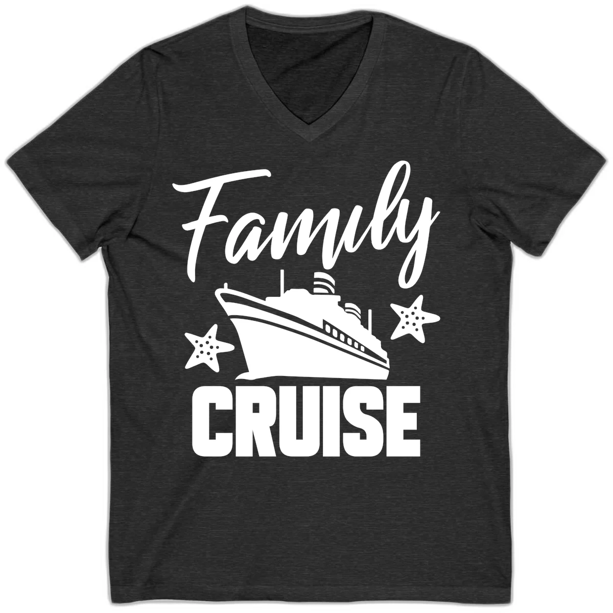 Family Cruise Ship & Starfish V-Neck T-Shirt in Dark Grey Heather