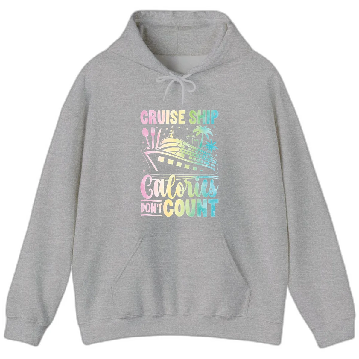 Cruise Ship Calories Don't Count Pullover Hoodie in Sport Grey