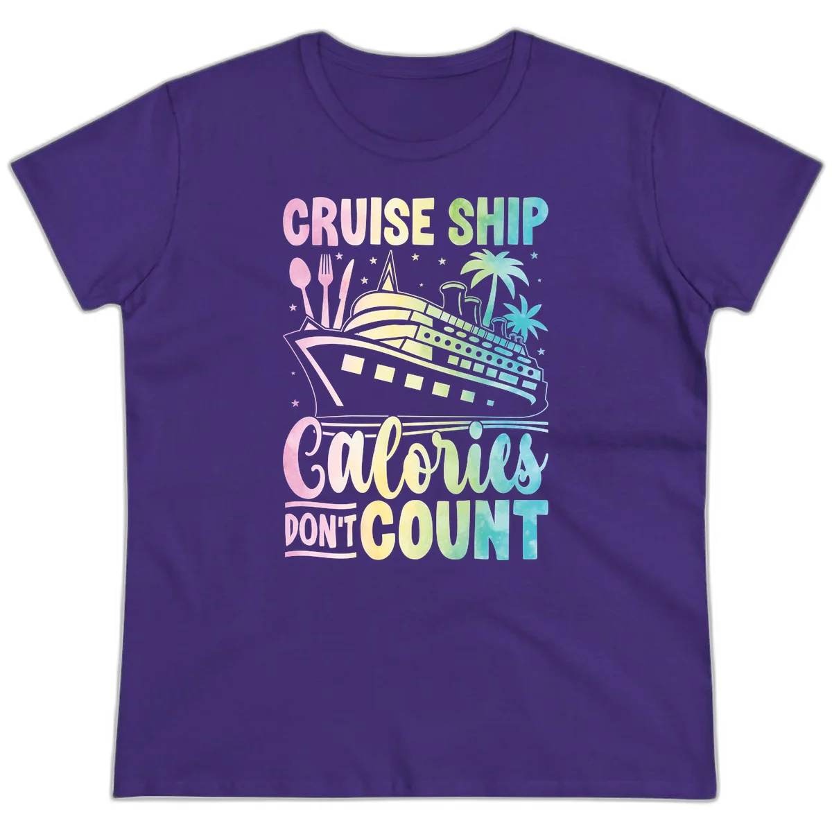 Cruise Ship Calories Don't Count Ladies Tee in Purple