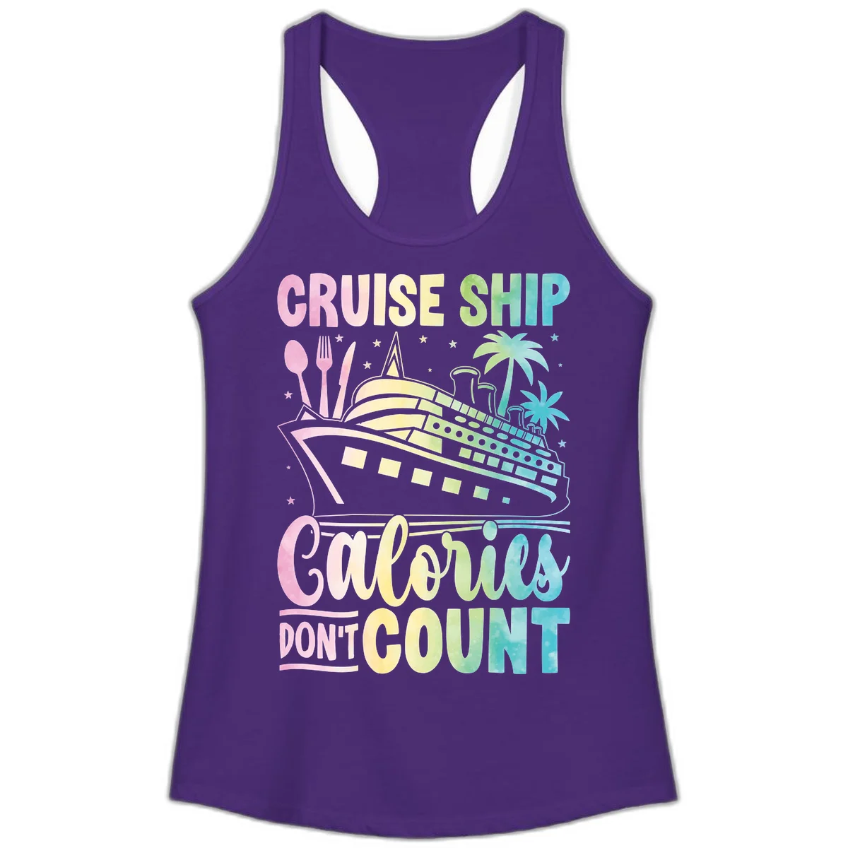 Cruise Ship Calories Don't Count Ladies Tank in Solid Purple Rush