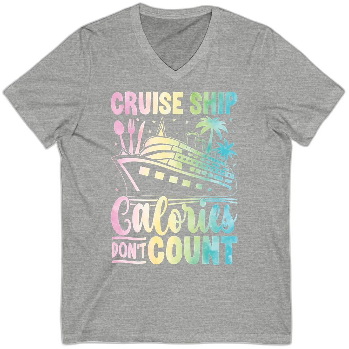 Cruise Ship Calories Don't Count V-Neck Tee in Athletic Heather