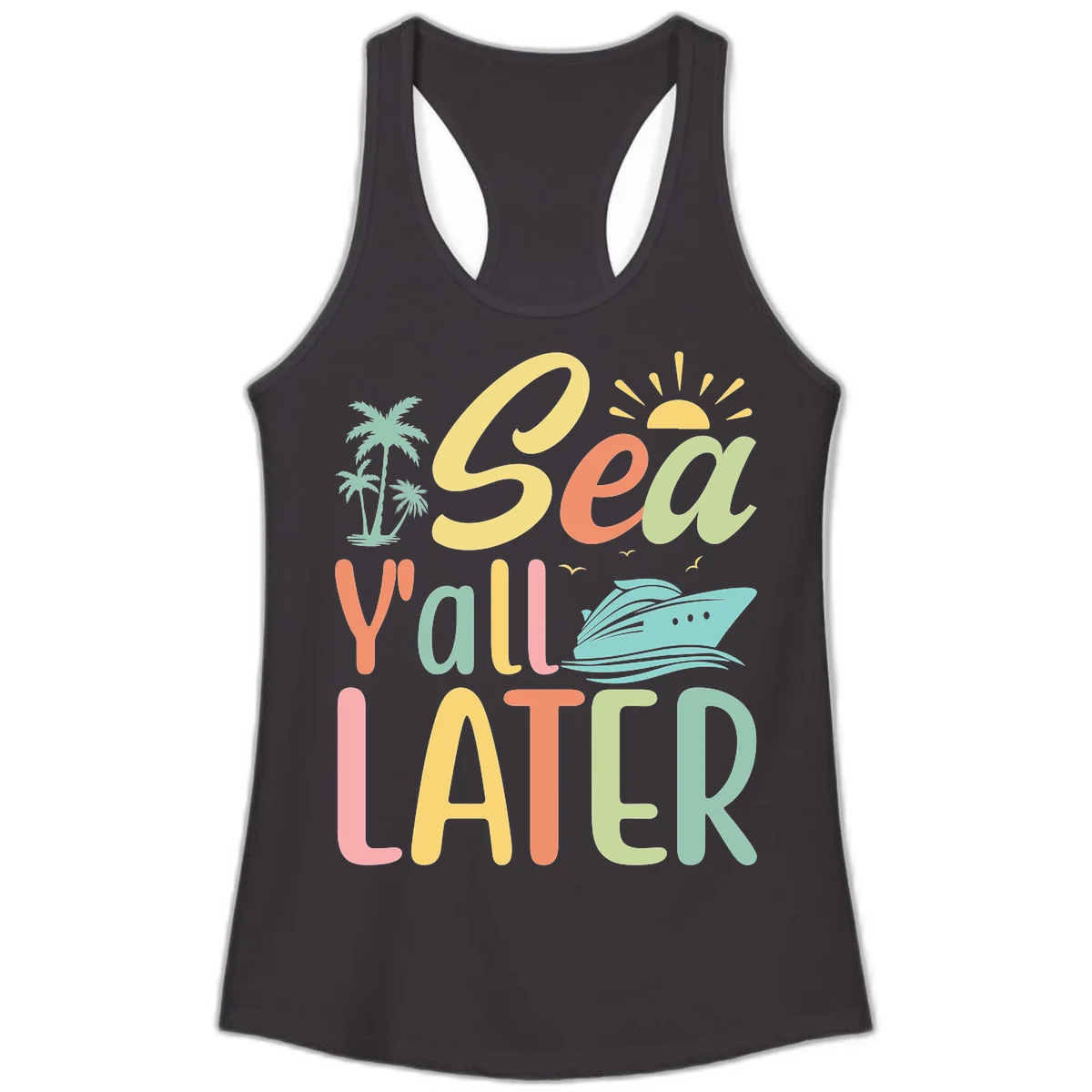 Sea Ya Later Cruise Ladies Tank Top in Black