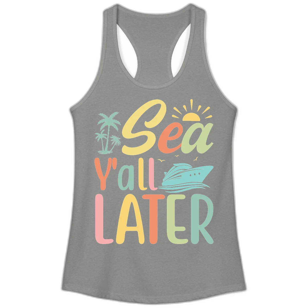 Sea Ya Later Cruise Ladies Tank Top in Heather Grey