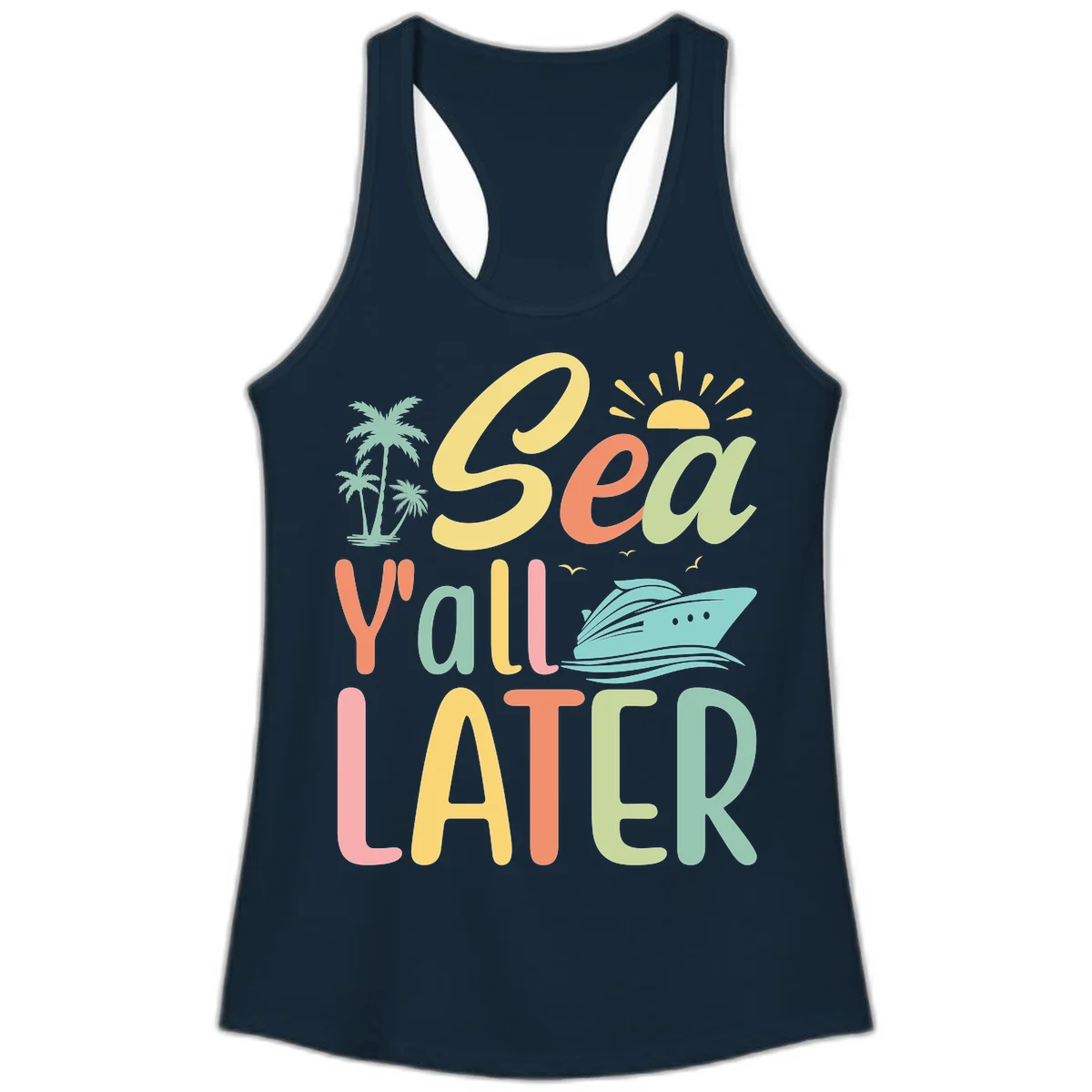 Sea Ya Later Cruise Ladies Tank Top in Solid Midnight Navy