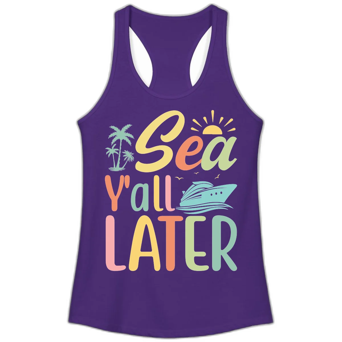 Sea Ya Later Cruise Ladies Tank Top in Solid Purple Rush