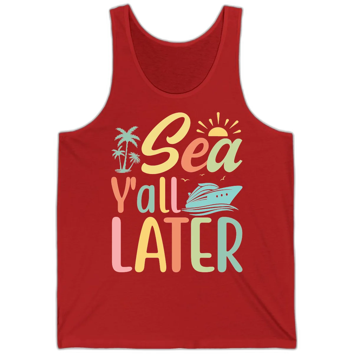 Sea Ya Later Cruise Tank Top in Red