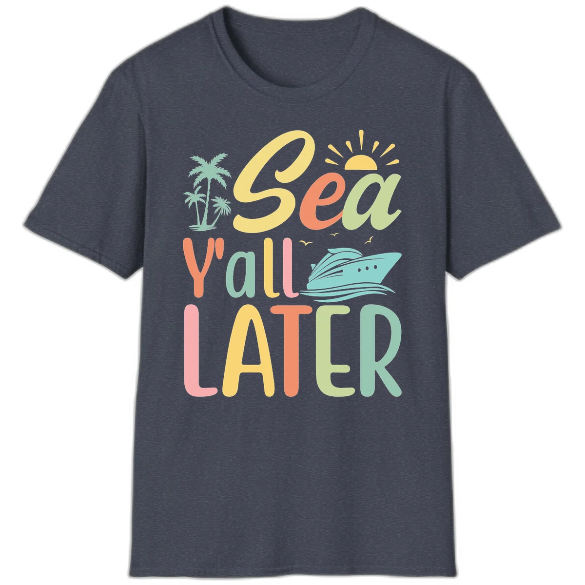 Sea Ya Later Cruise T-Shirt in Heather Navy