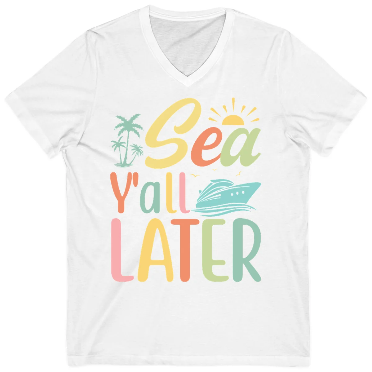Sea Ya Later Cruise V-Neck Tee in White