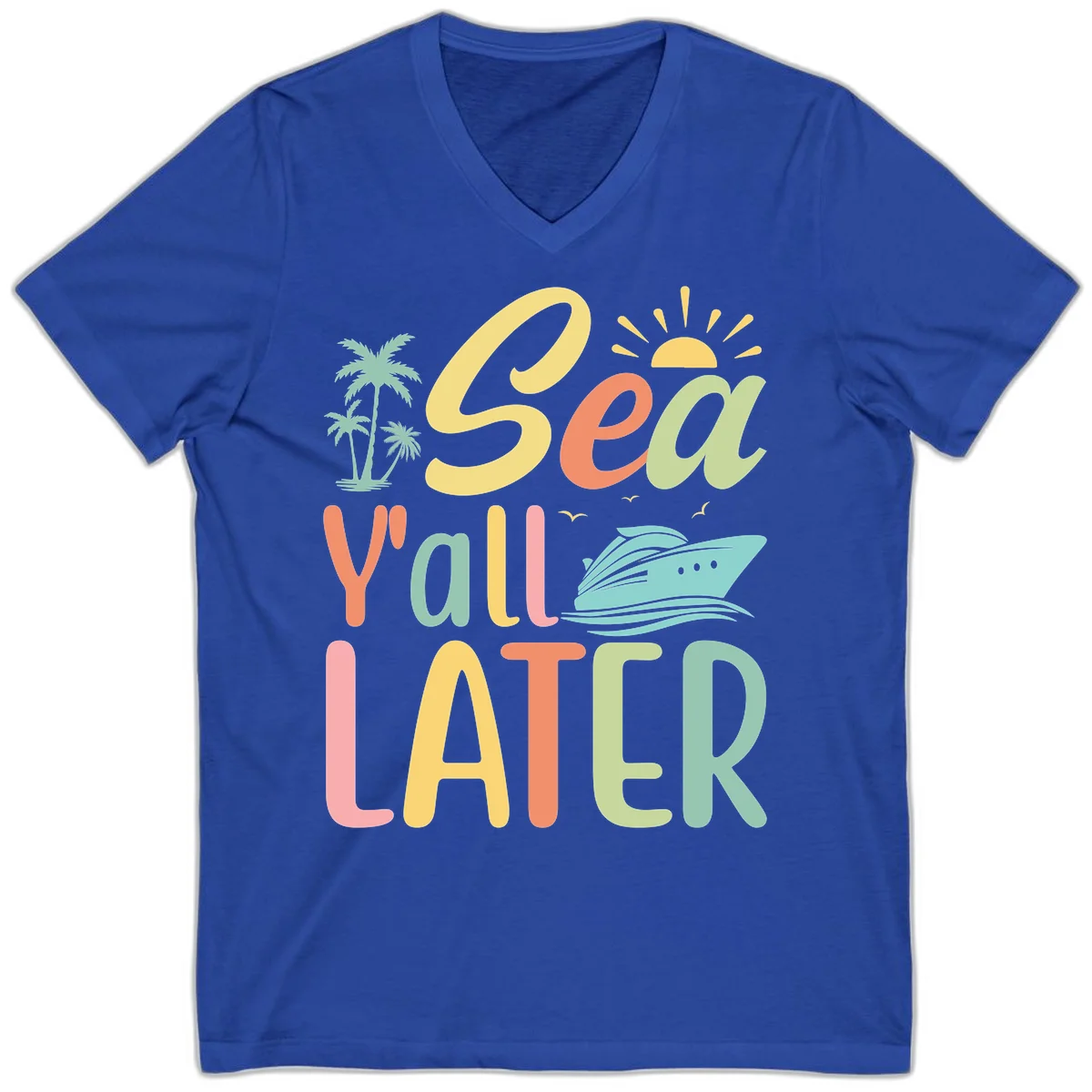 Sea Ya Later Cruise V-Neck Tee in True Royal