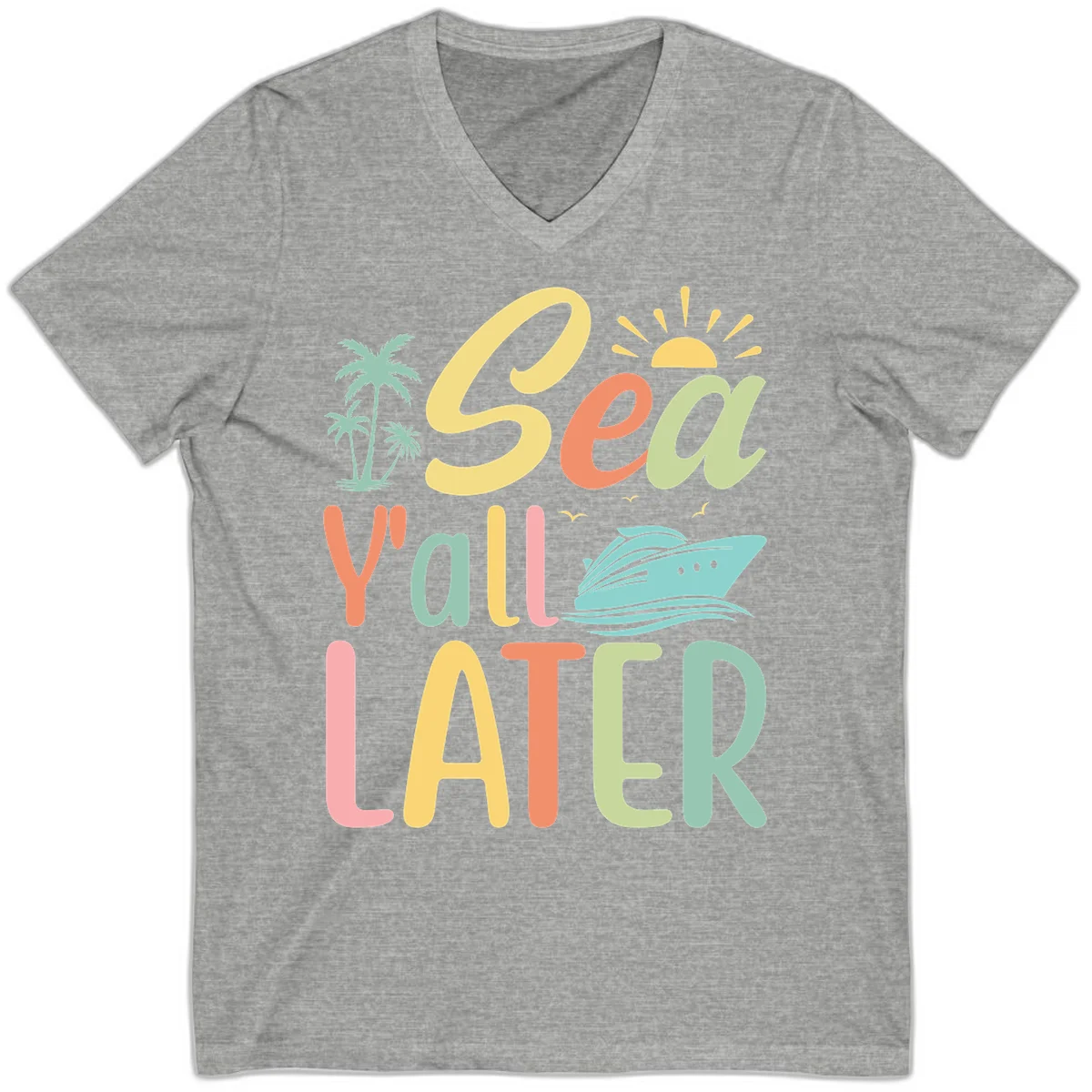 Sea Ya Later Cruise V-Neck Tee in Athletic Heather
