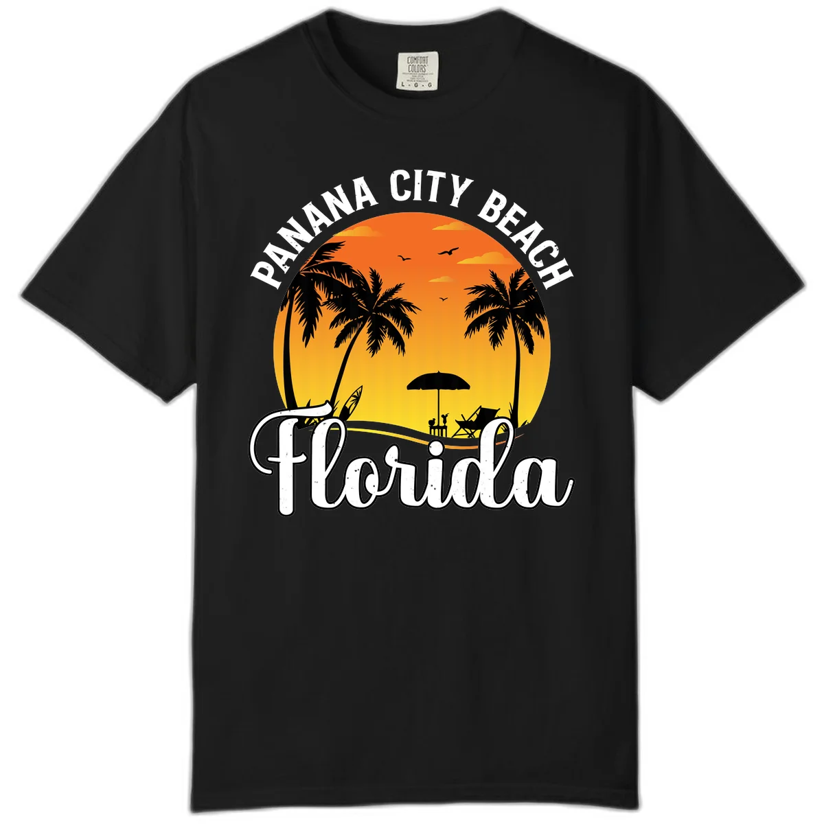 Panama City Beach Tiki Sunset Comfort Color in Black