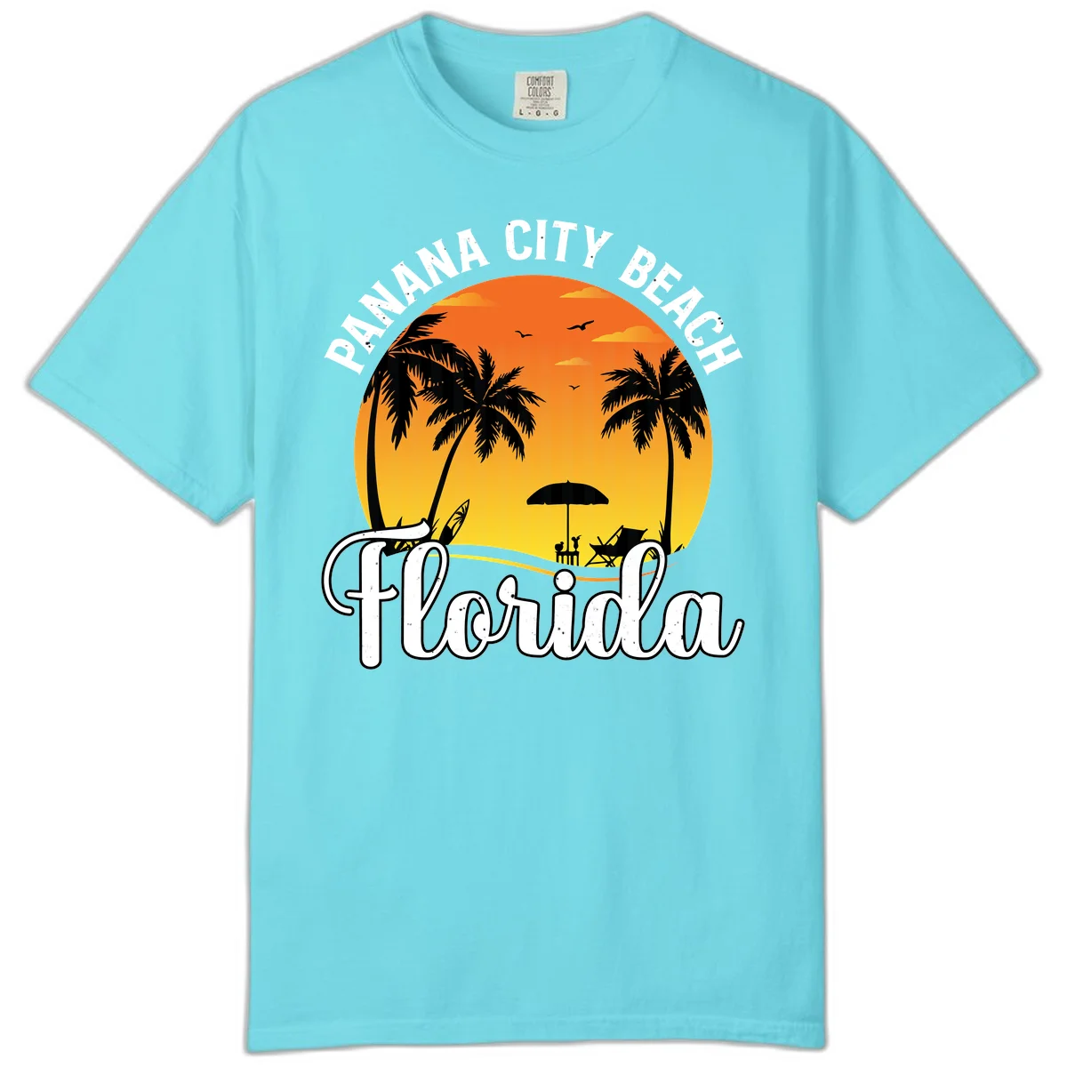 Panama City Beach Tiki Sunset Comfort Color in Lagoon Blue