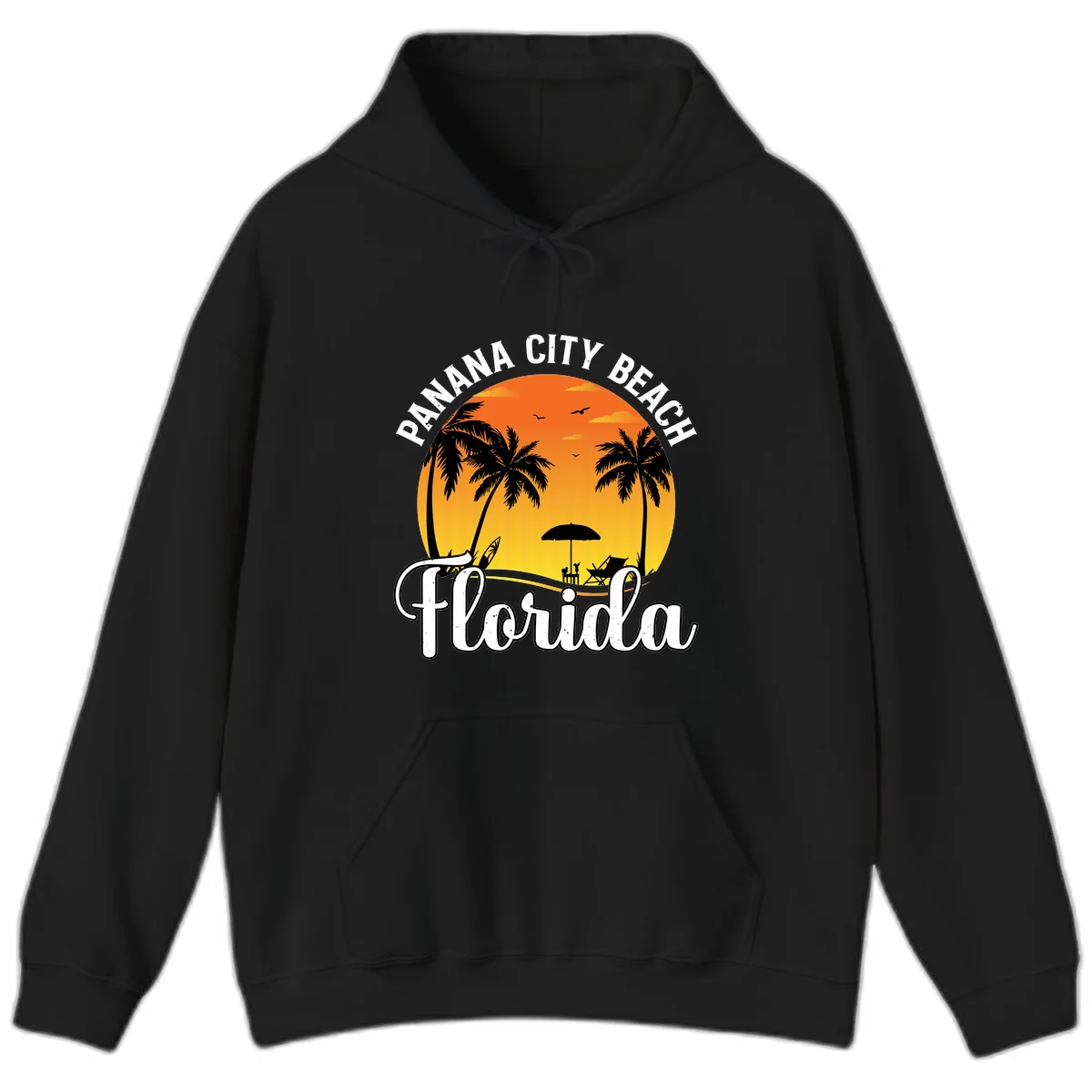 Panama City Beach Tiki Sunset Hoodie in Black