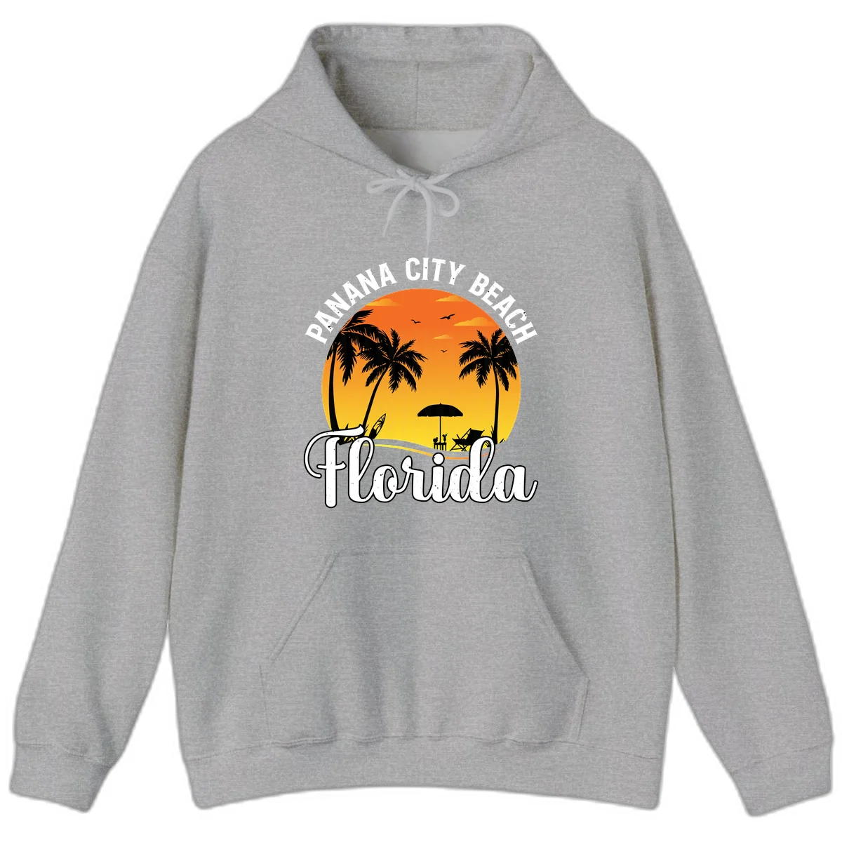 Panama City Beach Tiki Sunset Hoodie in Sport Grey
