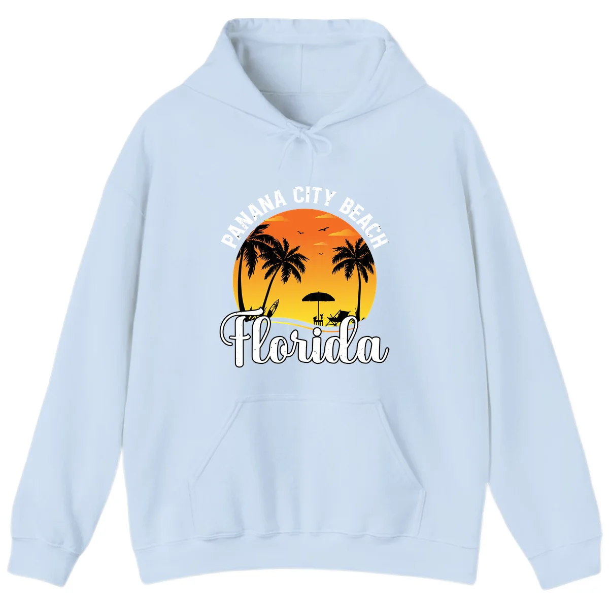 Panama City Beach Tiki Sunset Hoodie in Light Blue