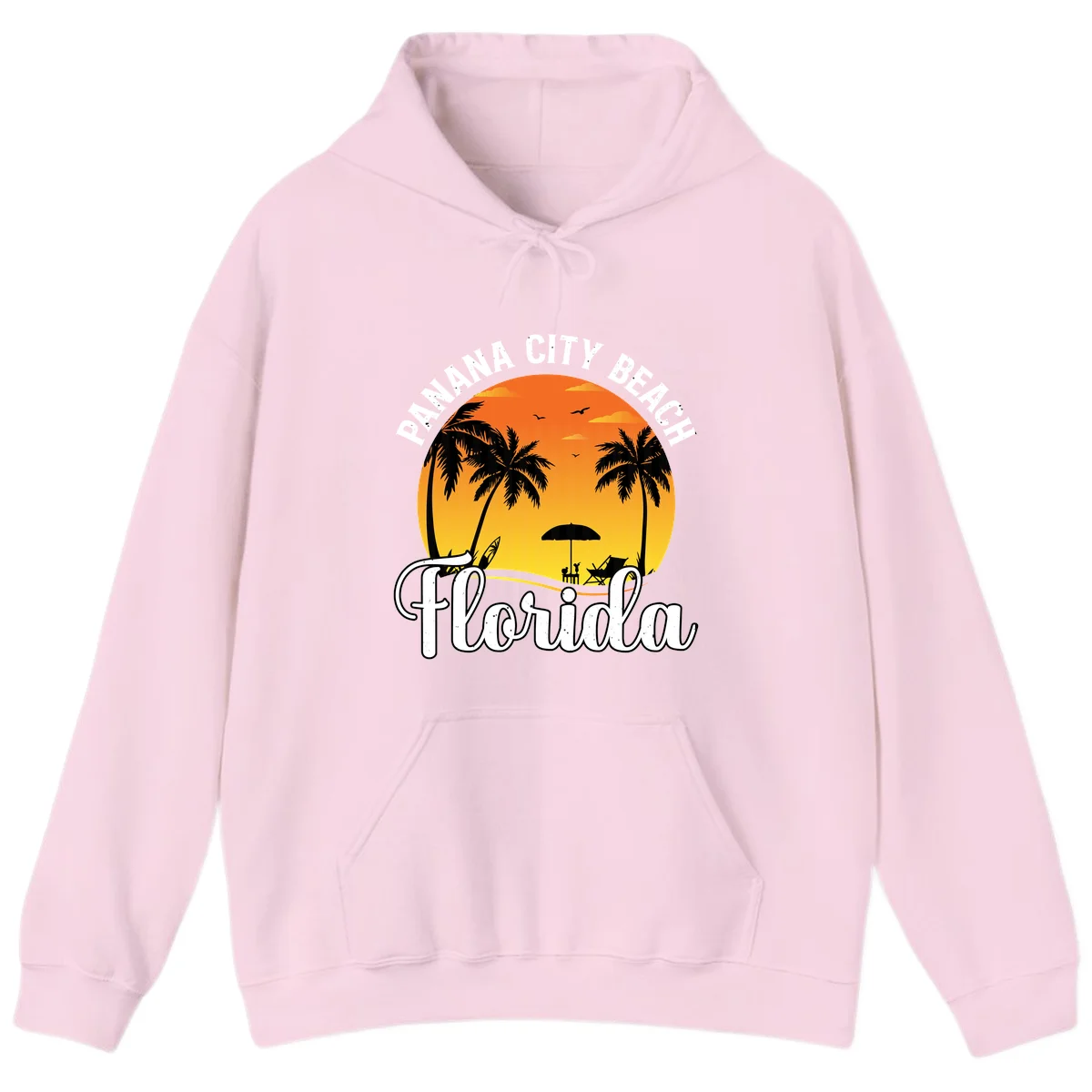 Panama City Beach Tiki Sunset Hoodie in Light Pink