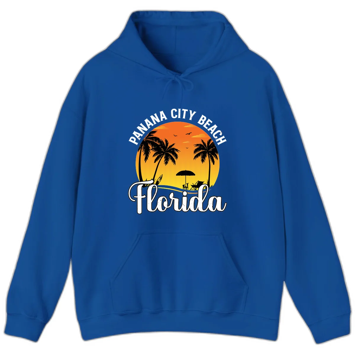Panama City Beach Tiki Sunset Hoodie in Royal