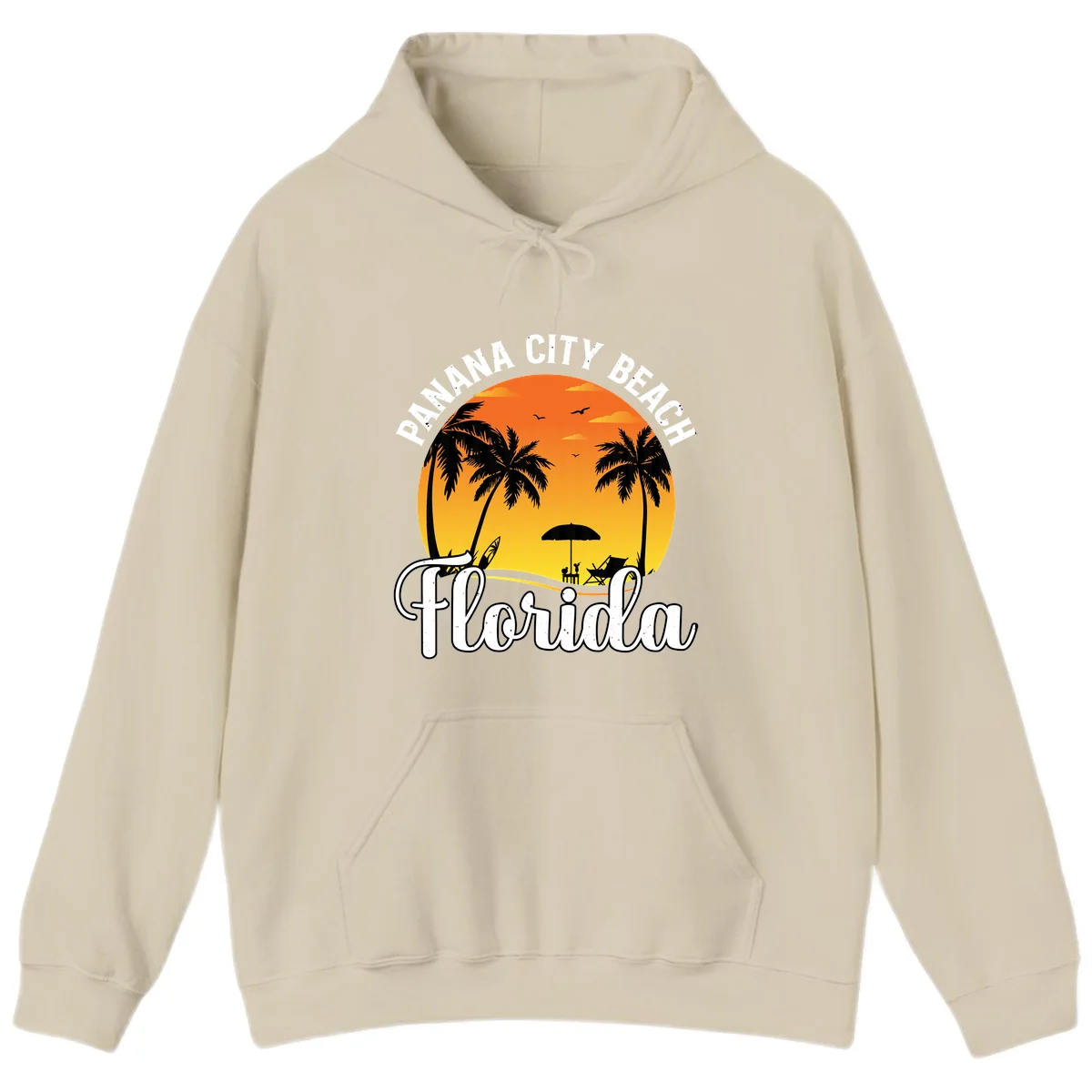 Panama City Beach Tiki Sunset Hoodie in Sand