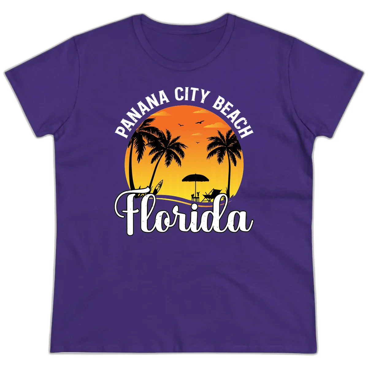 Panama City Beach Tiki Sunset Ladies Tee in Purple