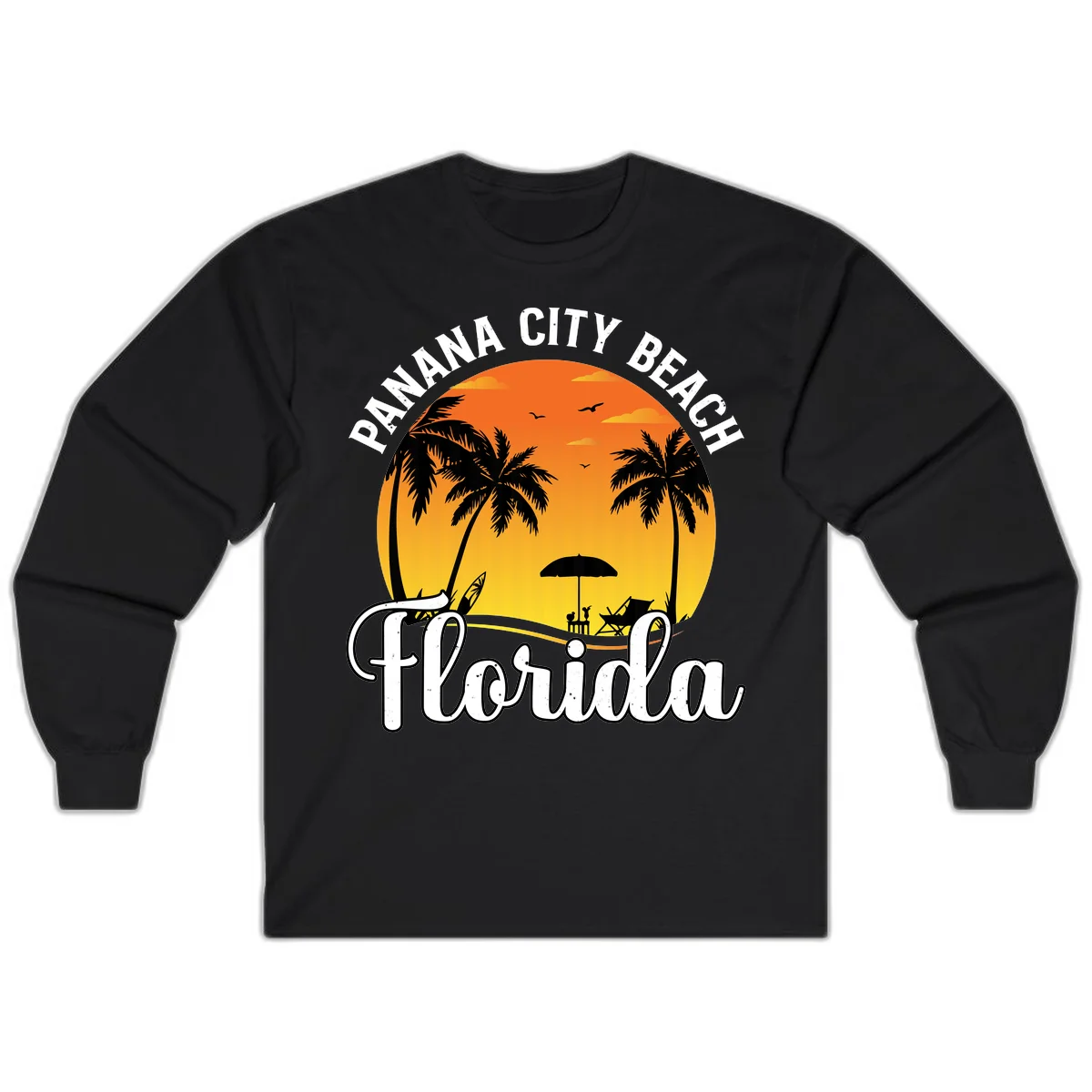 Panama City Beach Tiki Sunset Long Sleeve in Black