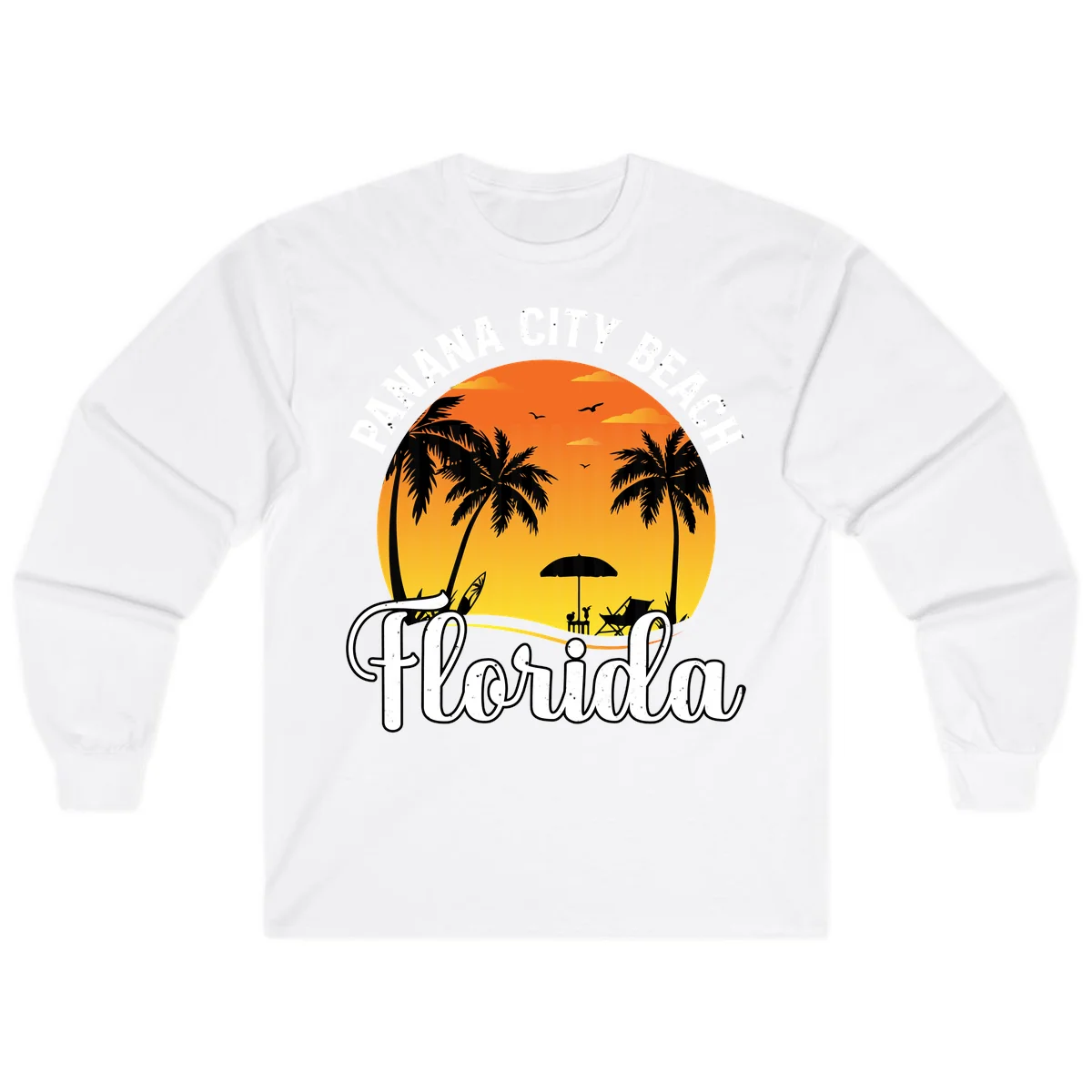 Panama City Beach Tiki Sunset Long Sleeve in White