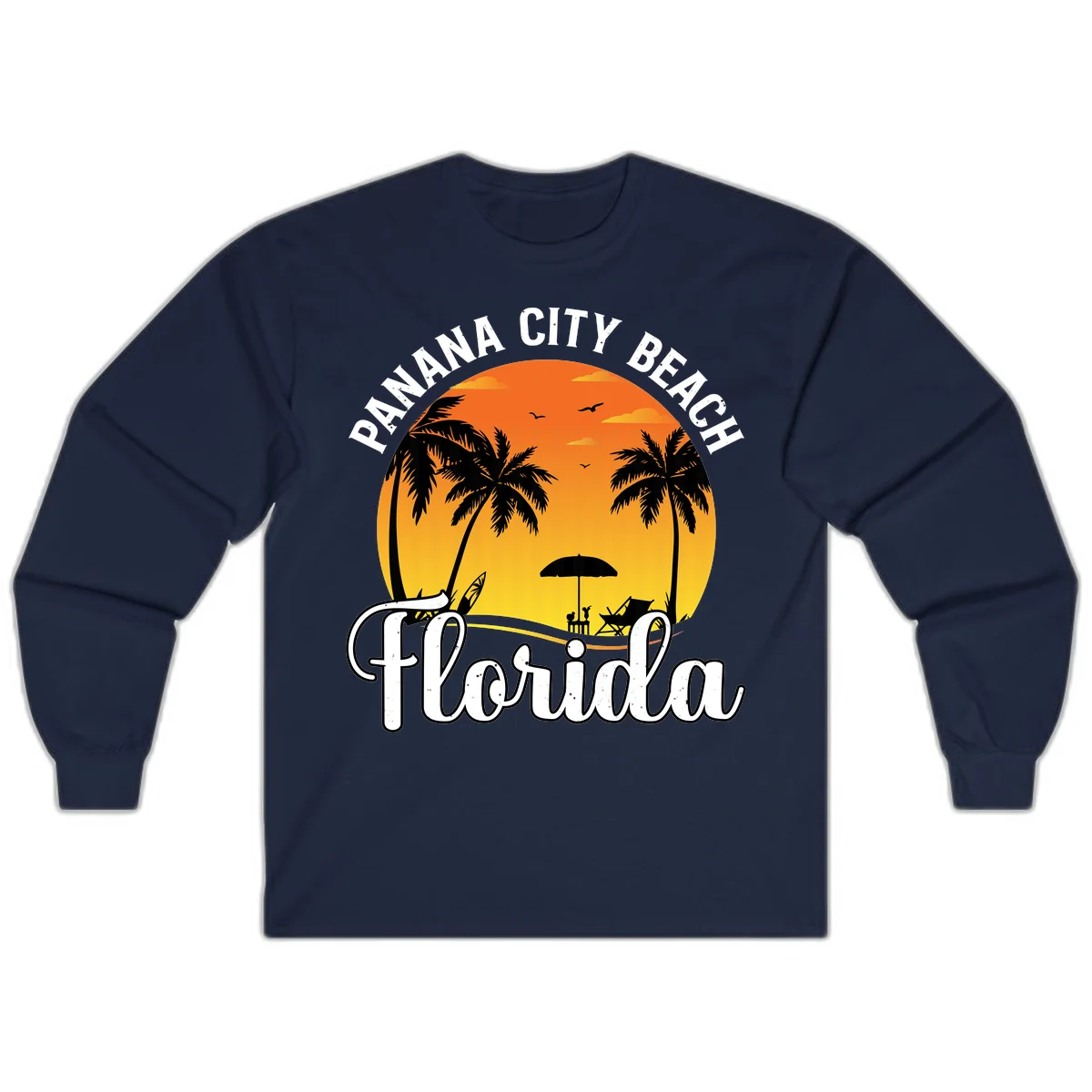 Panama City Beach Tiki Sunset Long Sleeve in Navy