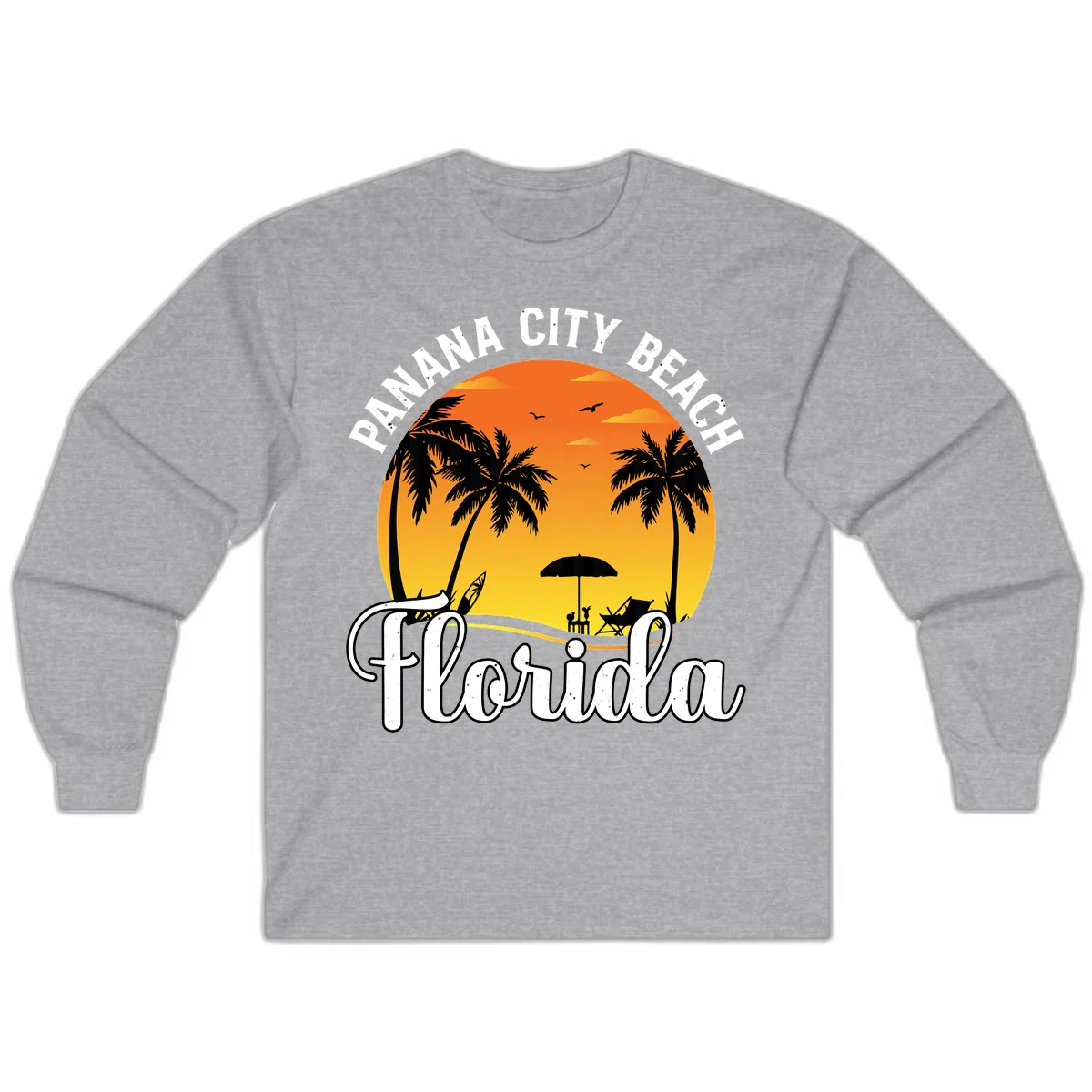 Panama City Beach Tiki Sunset Long Sleeve in Sport Grey