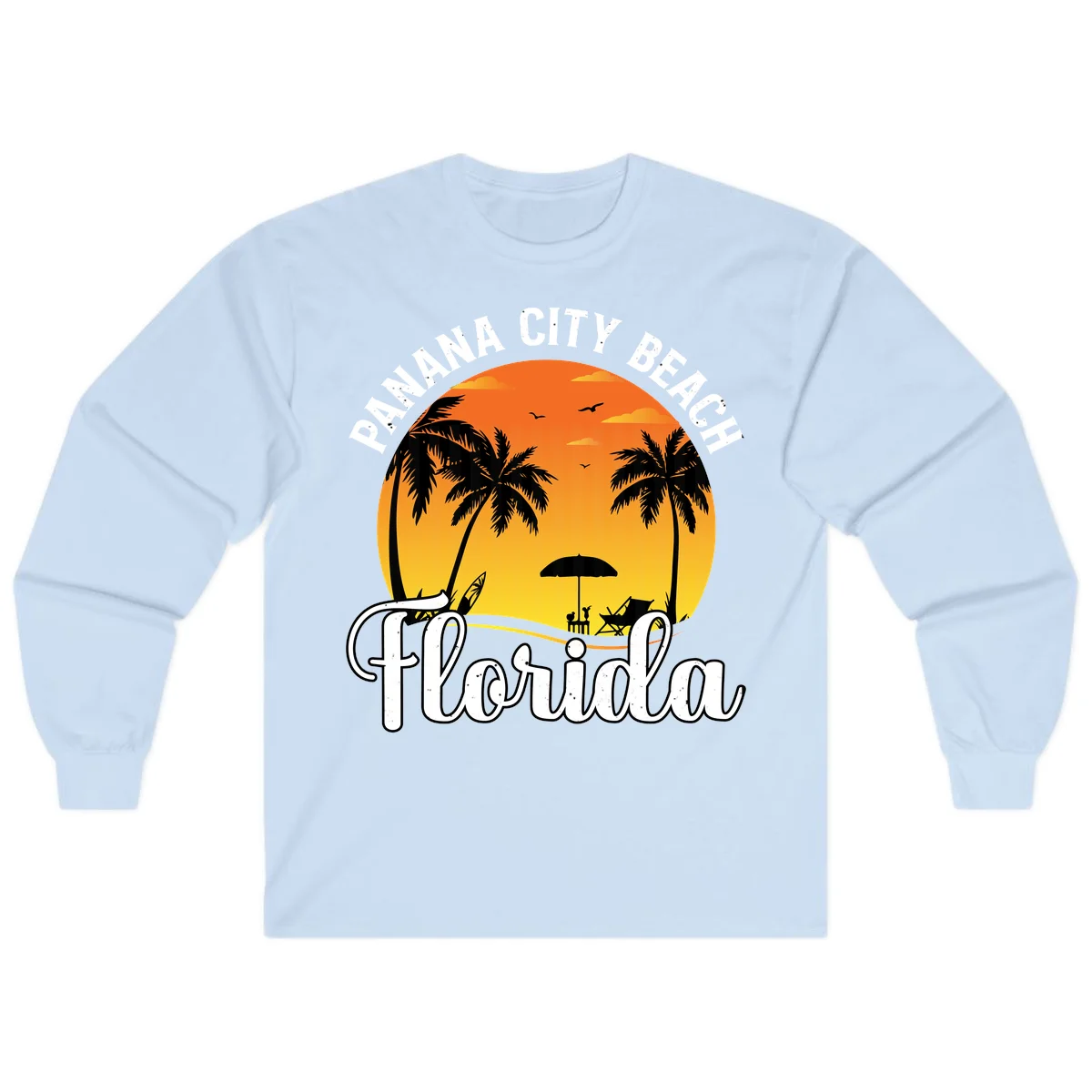 Panama City Beach Tiki Sunset Long Sleeve in Light Blue