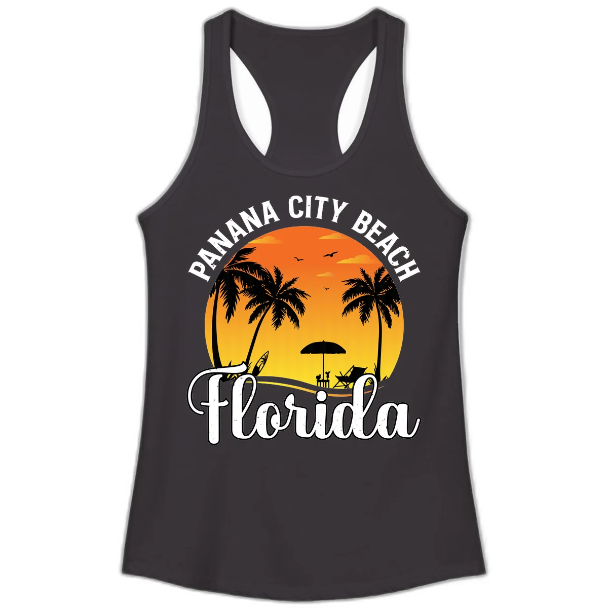 Panama City Beach Tiki Sunset Ladies Tank in Black