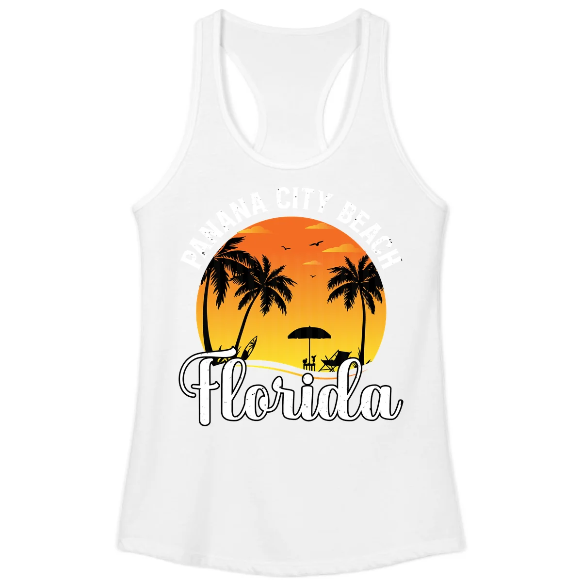 Panama City Beach Tiki Sunset Ladies Tank in White