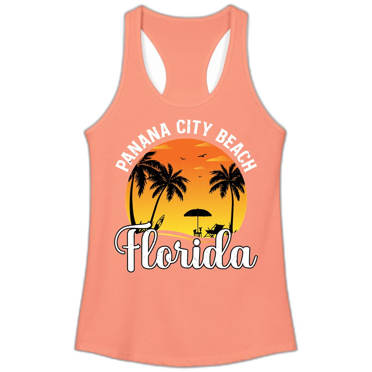 Panama City Beach Tiki Sunset Ladies Tank in Solid Light Orange