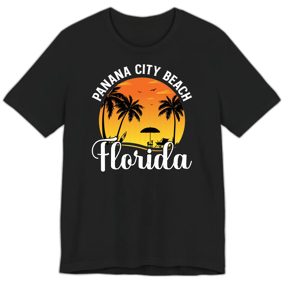 Panama City Beach Tiki Sunset Premium T-Shirt in Black