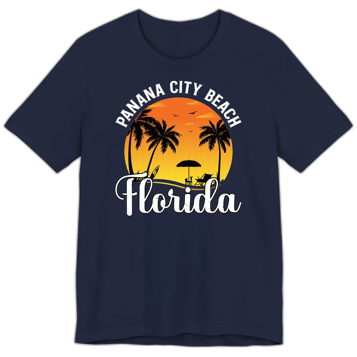 Panama City Beach Tiki Sunset Premium T-Shirt in Navy