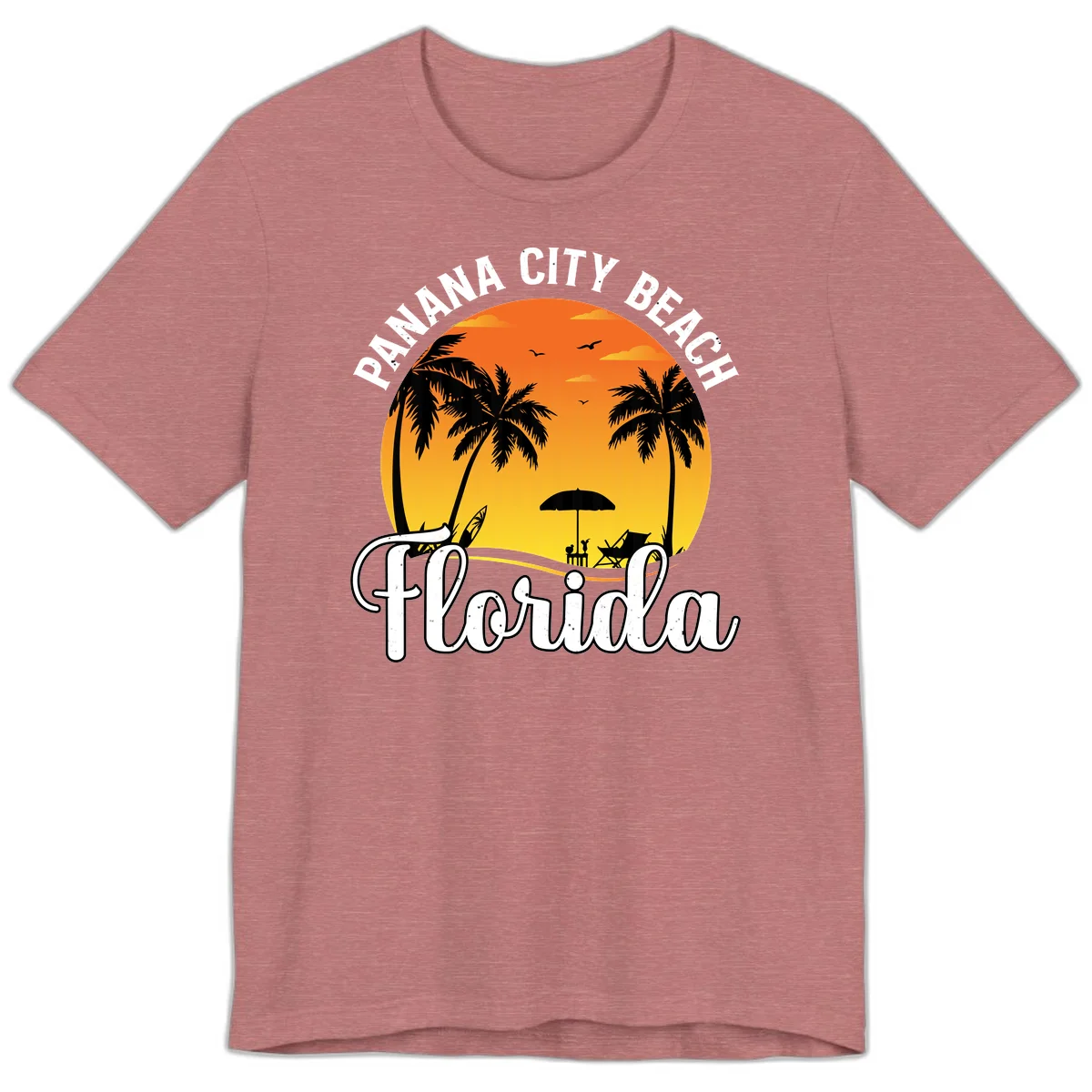 Panama City Beach Tiki Sunset Premium T-Shirt in Heather Mauve