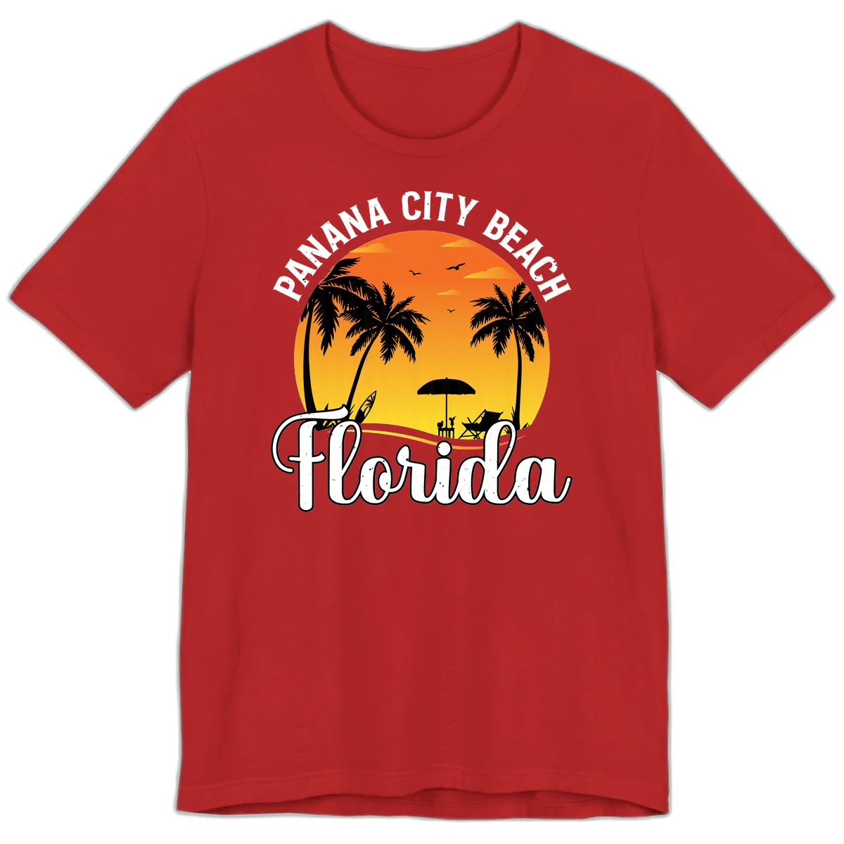 Panama City Beach Tiki Sunset Premium T-Shirt in Red