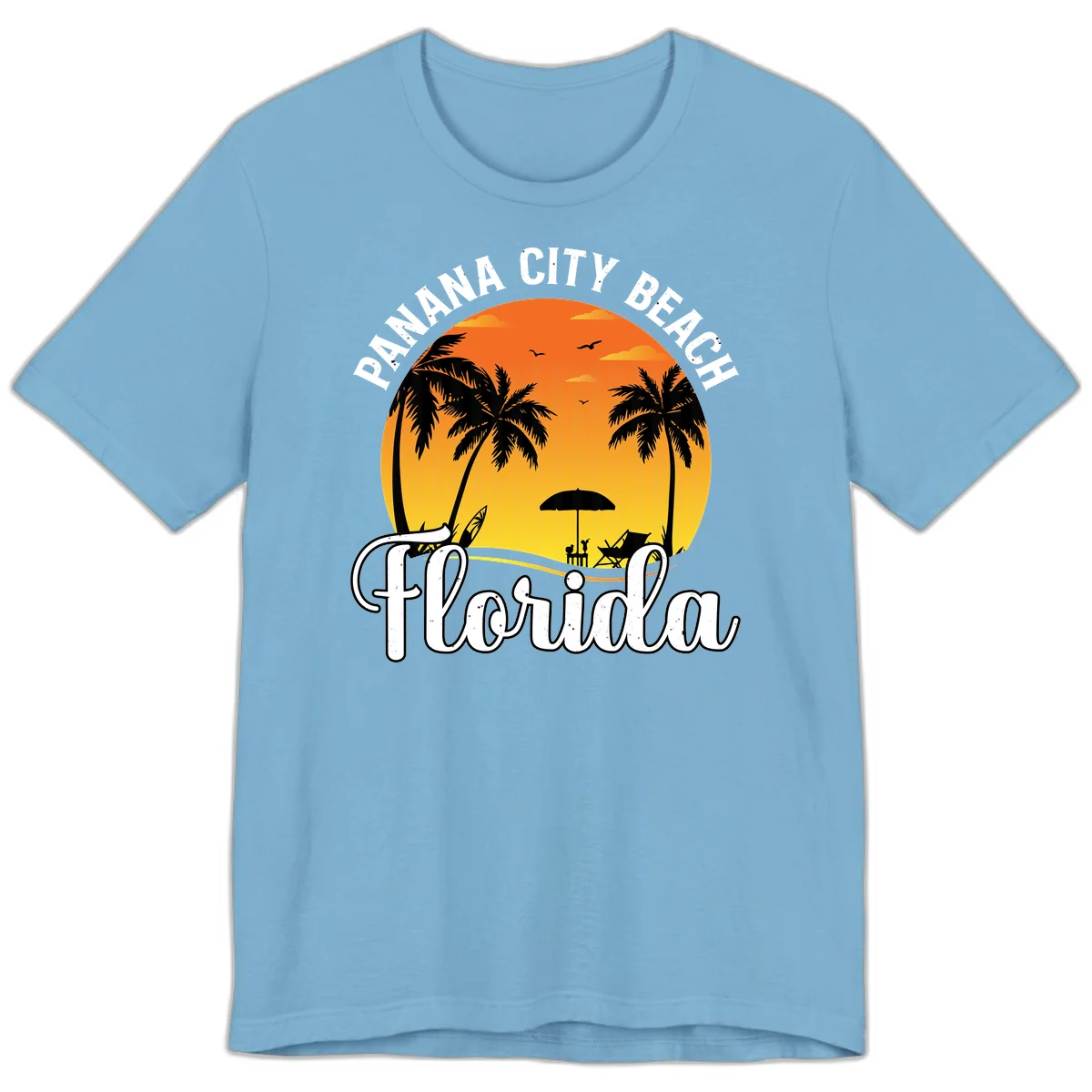 Panama City Beach Tiki Sunset Premium T-Shirt in Ocean Blue
