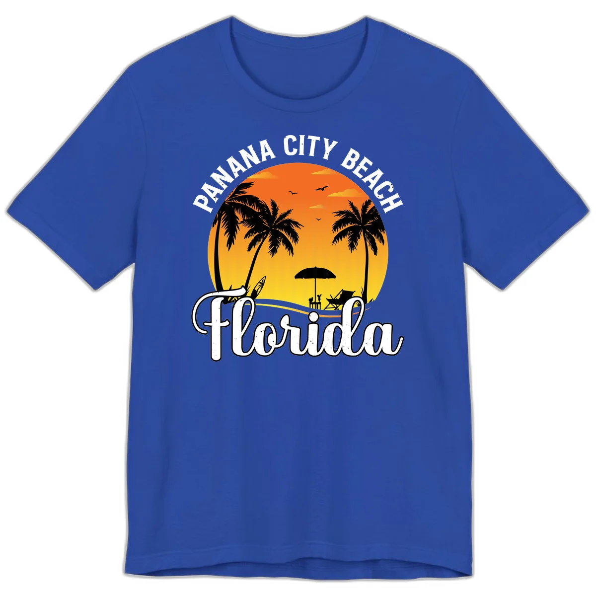 Panama City Beach Tiki Sunset Premium T-Shirt in True Royal