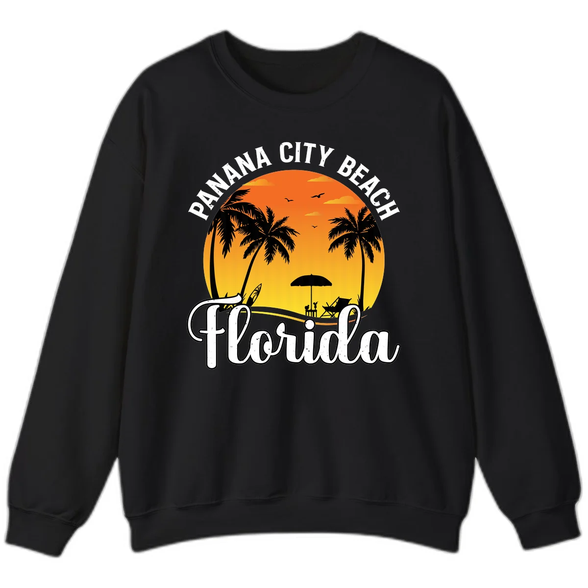 Panama City Beach Tiki Sunset Sweatshirt in Black