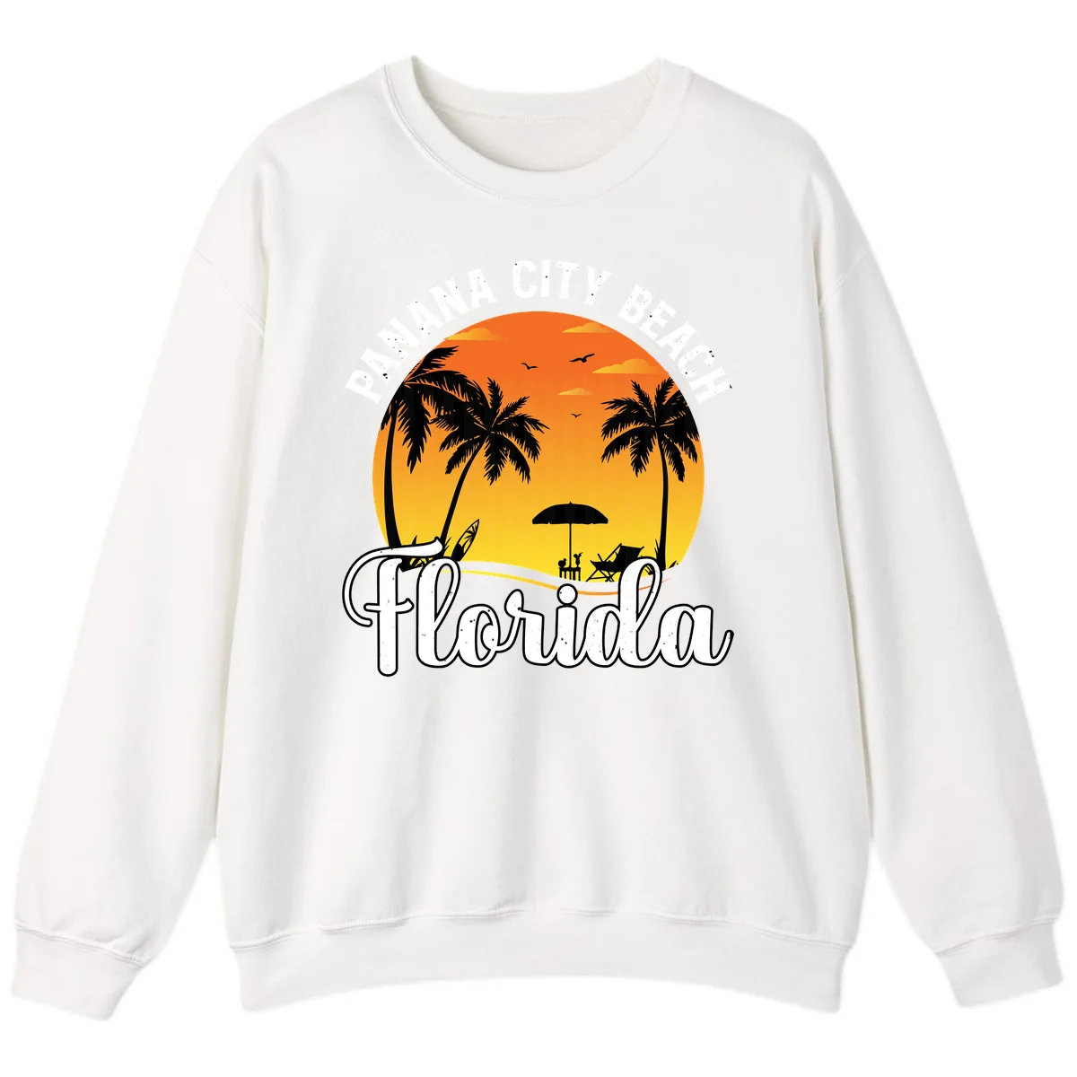 Panama City Beach Tiki Sunset Sweatshirt in White
