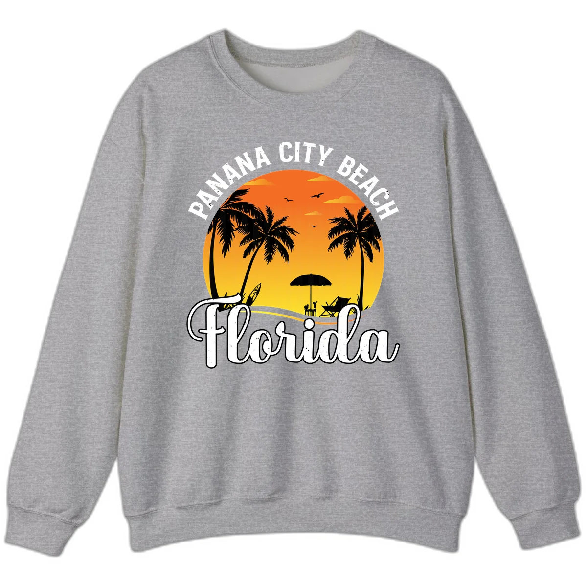 Panama City Beach Tiki Sunset Sweatshirt in Sport Grey