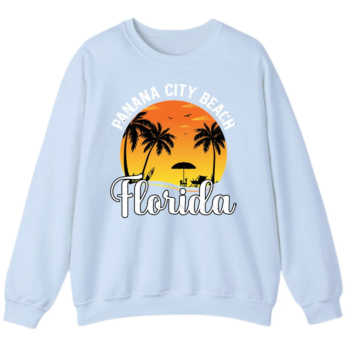 Panama City Beach Tiki Sunset Sweatshirt in Light Blue