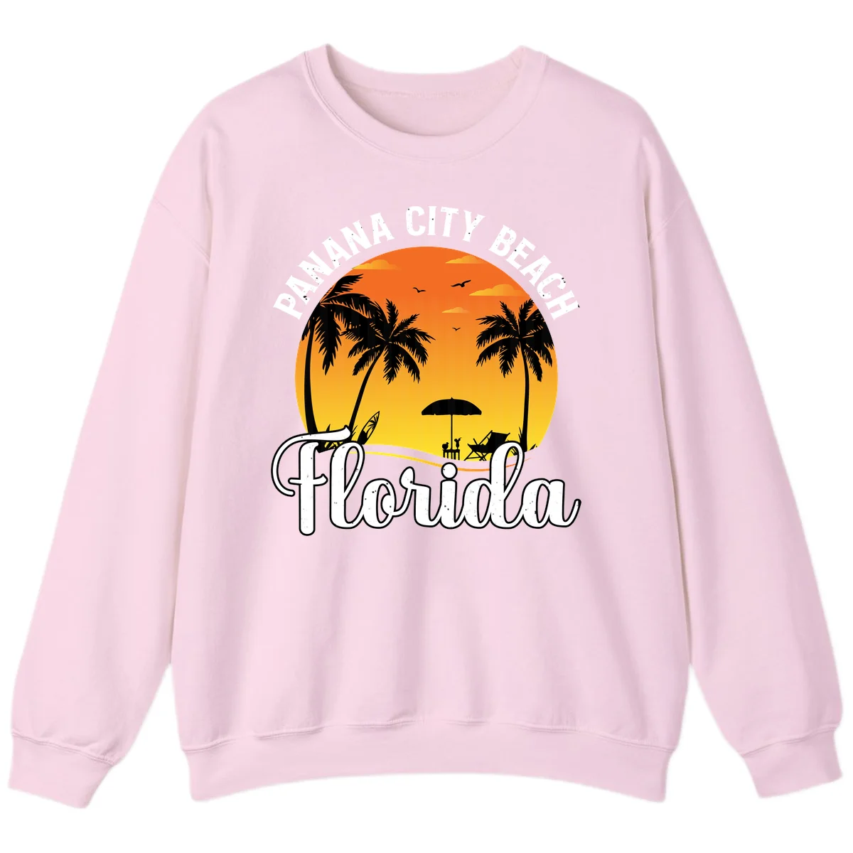Panama City Beach Tiki Sunset Sweatshirt in Light Pink