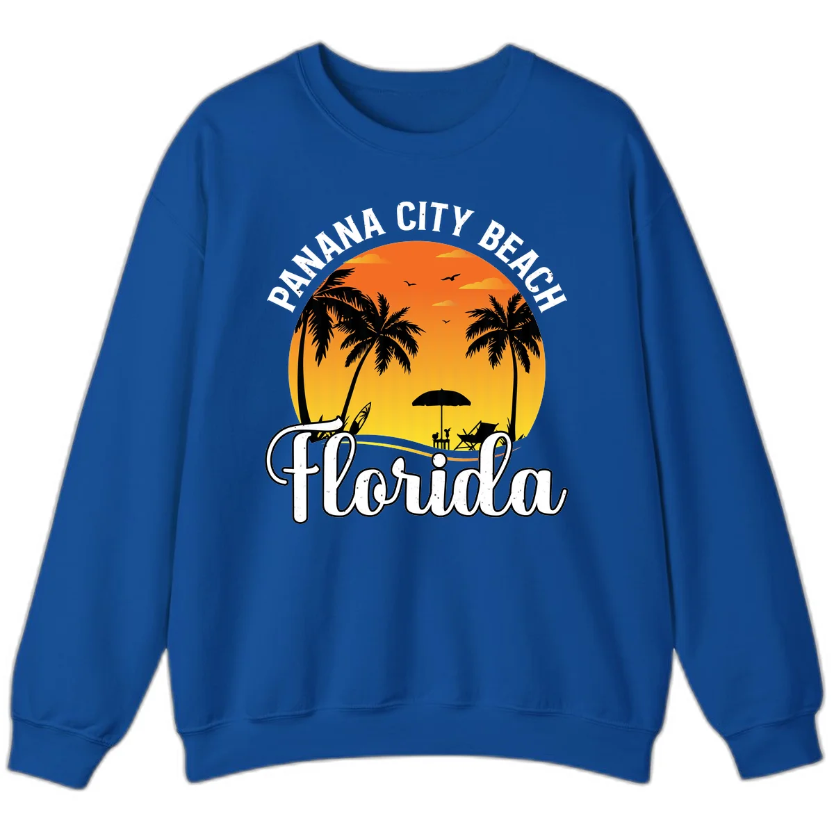 Panama City Beach Tiki Sunset Sweatshirt in Royal