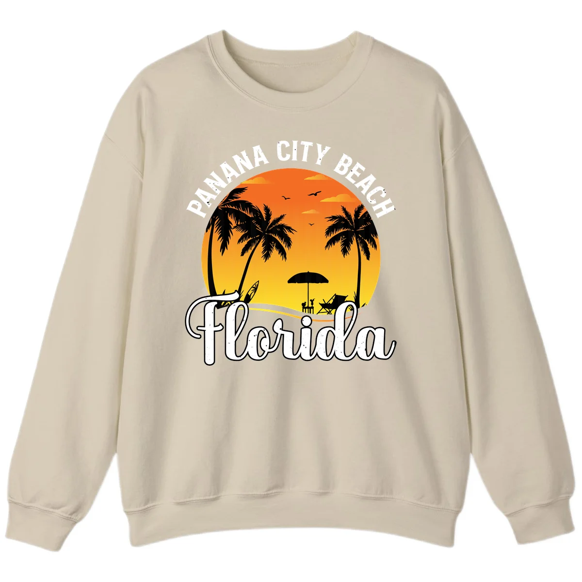 Panama City Beach Tiki Sunset Sweatshirt in Sand