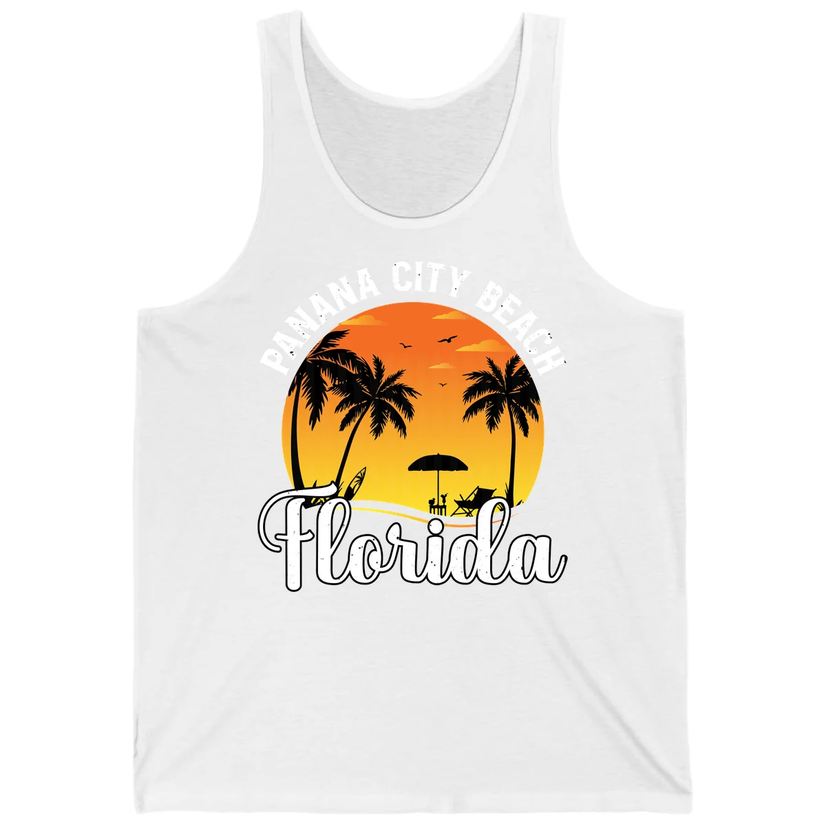 Panama City Beach Tiki Sunset Tank in White
