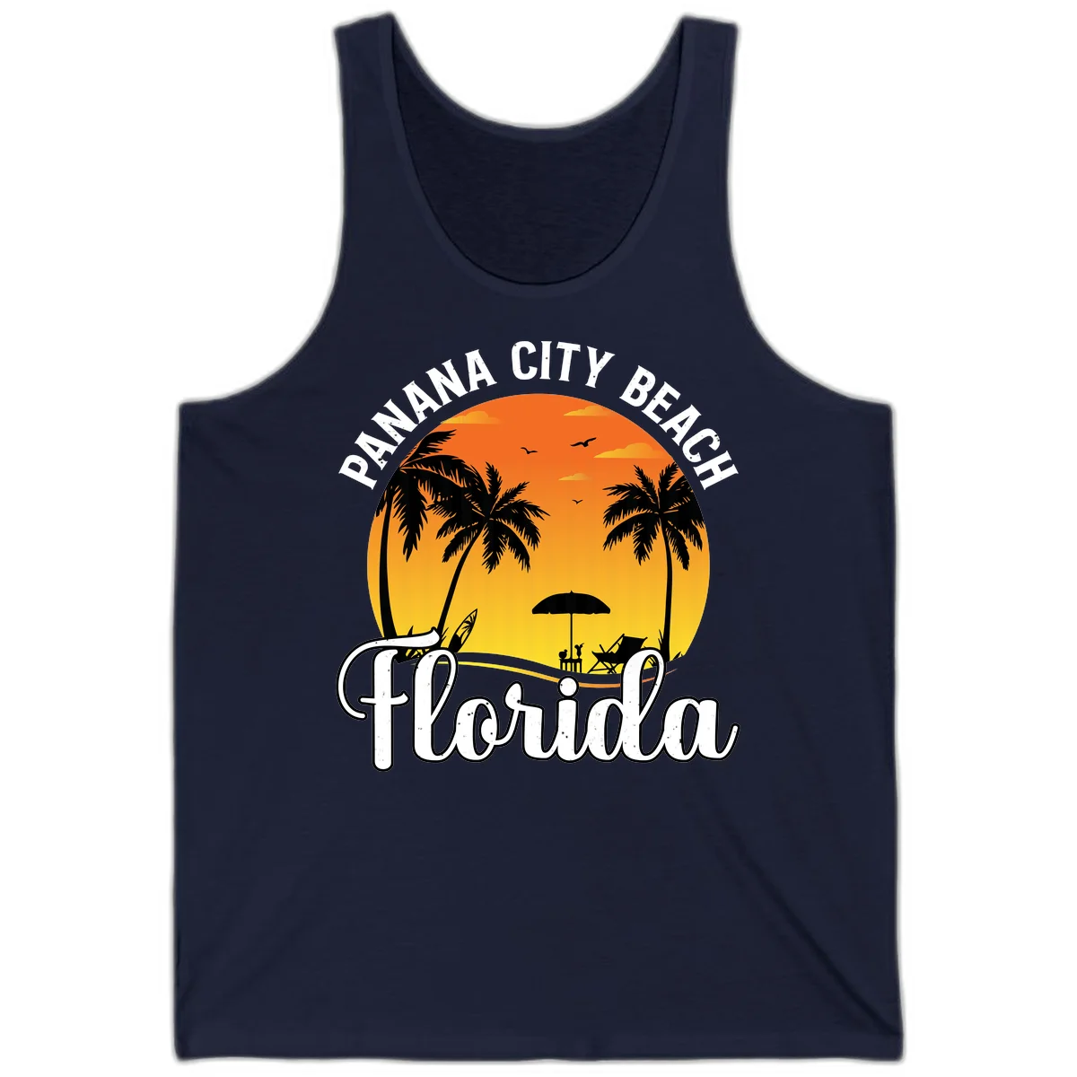 Panama City Beach Tiki Sunset Tank in Navy