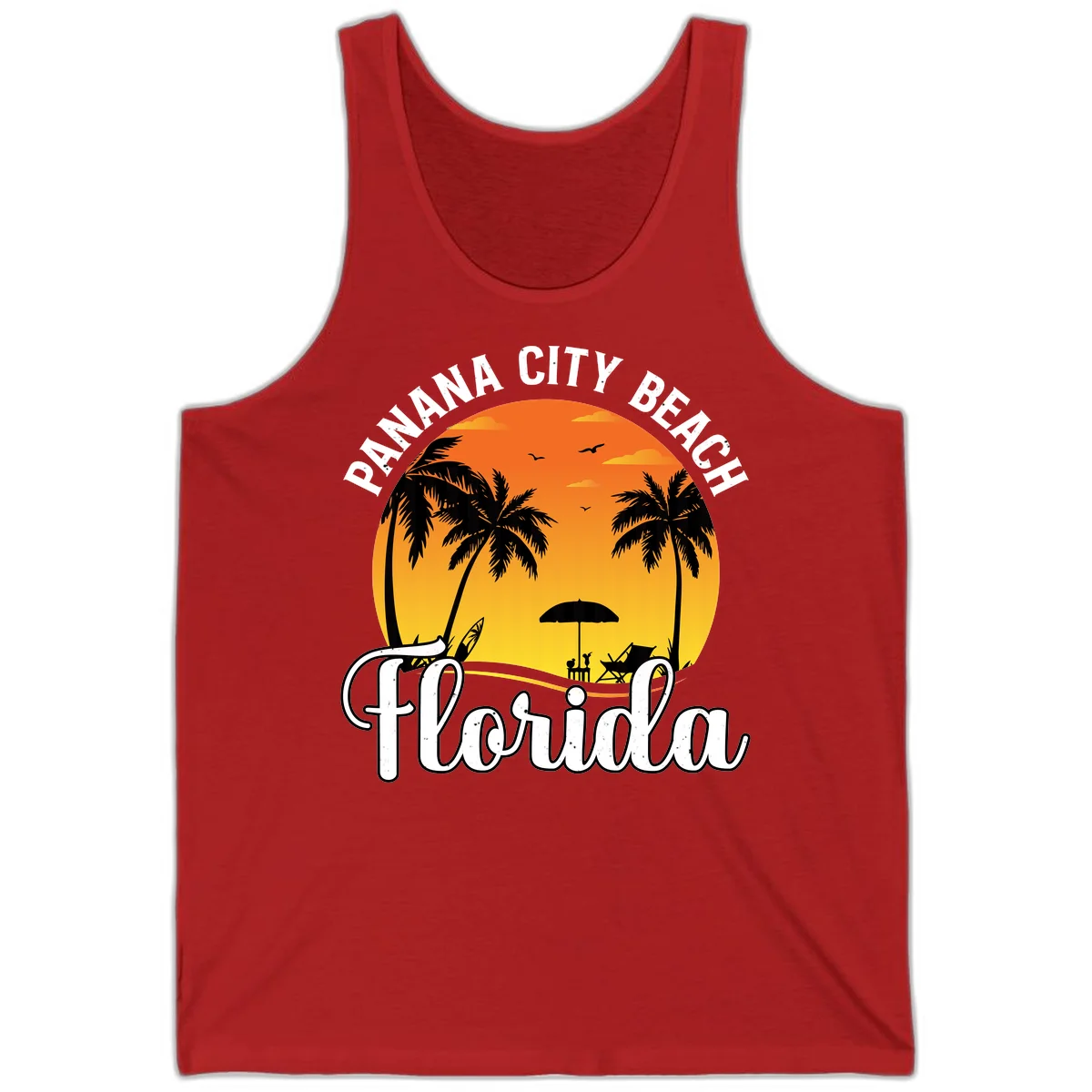 Panama City Beach Tiki Sunset Tank in Red
