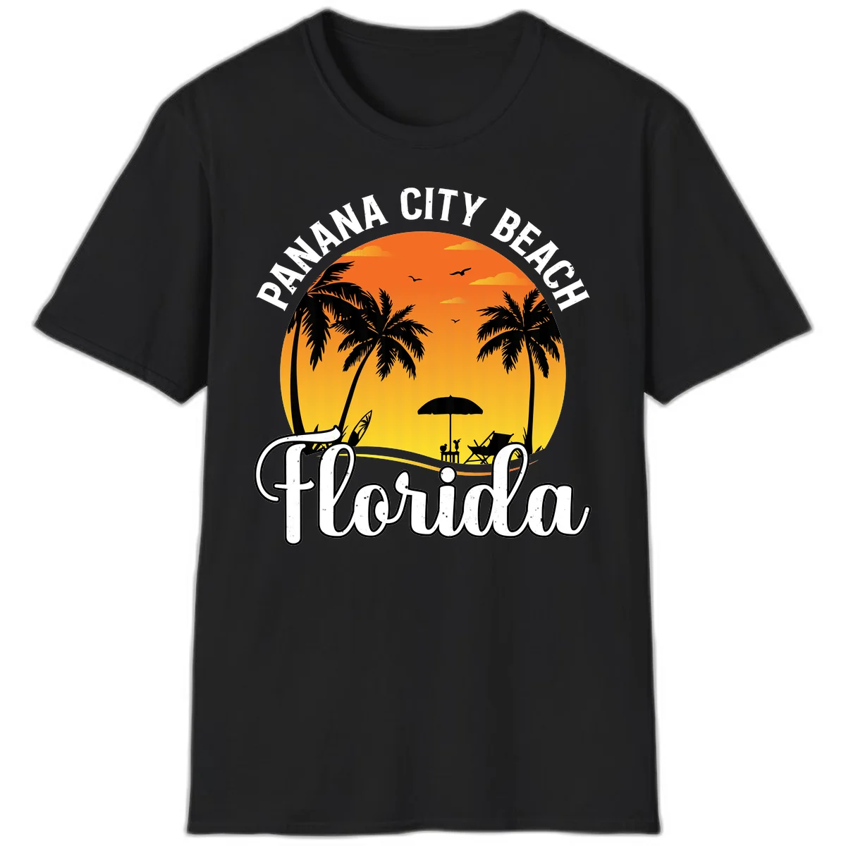 Panama City Beach Tiki Sunset T-Shirt in Black