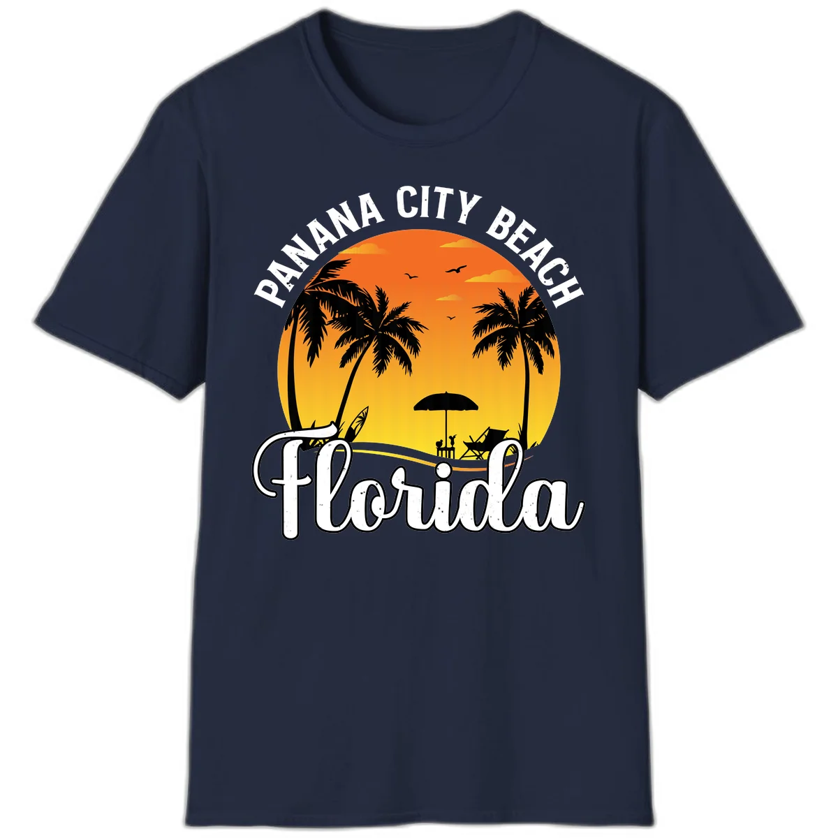 Panama City Beach Tiki Sunset T-Shirt in Navy